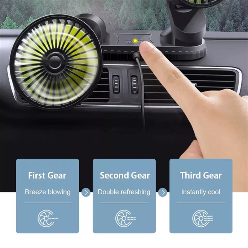 12V/24V 360 Degree All-Round Adjustable Car Auto Air Cooling Dual Head Fan Low Noise Car Auto Cooler Air Fan Car Fan Accessories