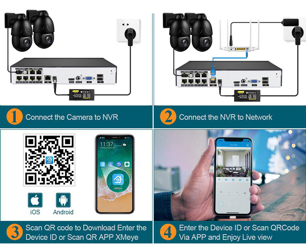 4K 8Ch Cctv Security H.265 Camera System Home Video Surveillance Kit 8Mp 30X zoom PTZ Camera Audio Outdoor Ip Camera Poe NVR Set