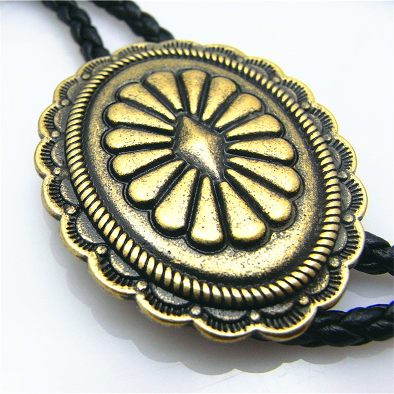 Bolo tie New Retro Shirt Chain Oval Shield Poro Collar Leather Necklace Long tie Pendant