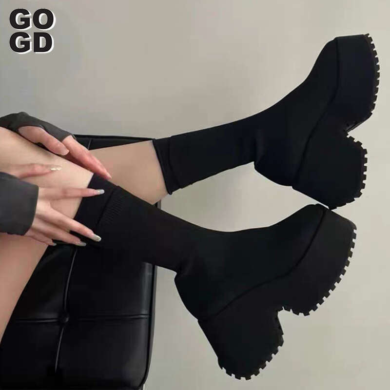 Brand Fashion Women Gothic Platform Ankle New Chunky Heels Halloween Knee High Punk Style Motorcycle Boots