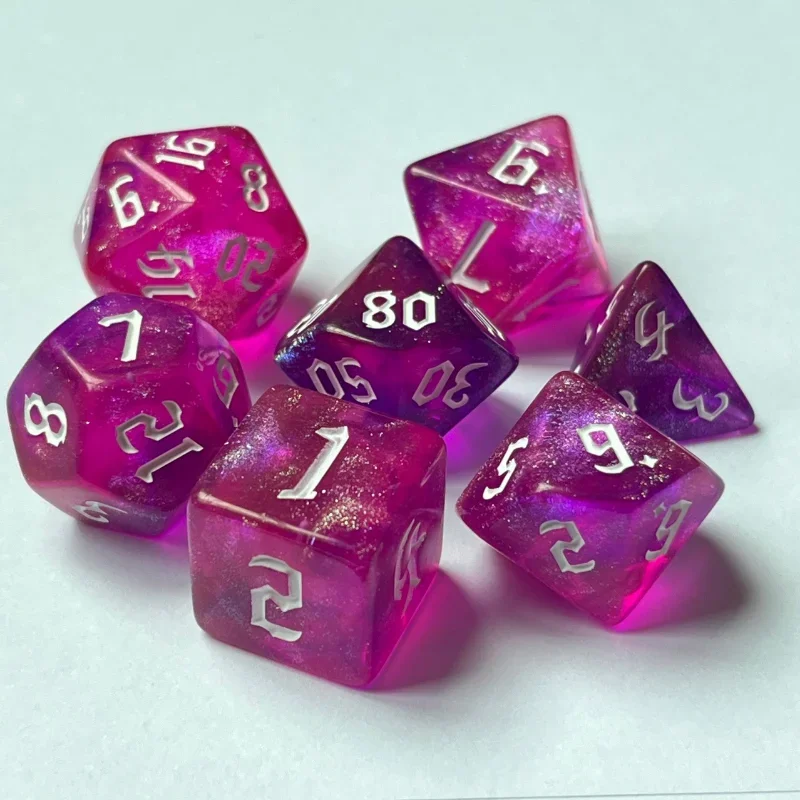 7 Pcs Kit Colorful Polyhedral Beautiful Dices D4 D6 D8 D10x2 D12 D20 Digital 20 Sided Set for Table Games DND Board TRPG Gaming