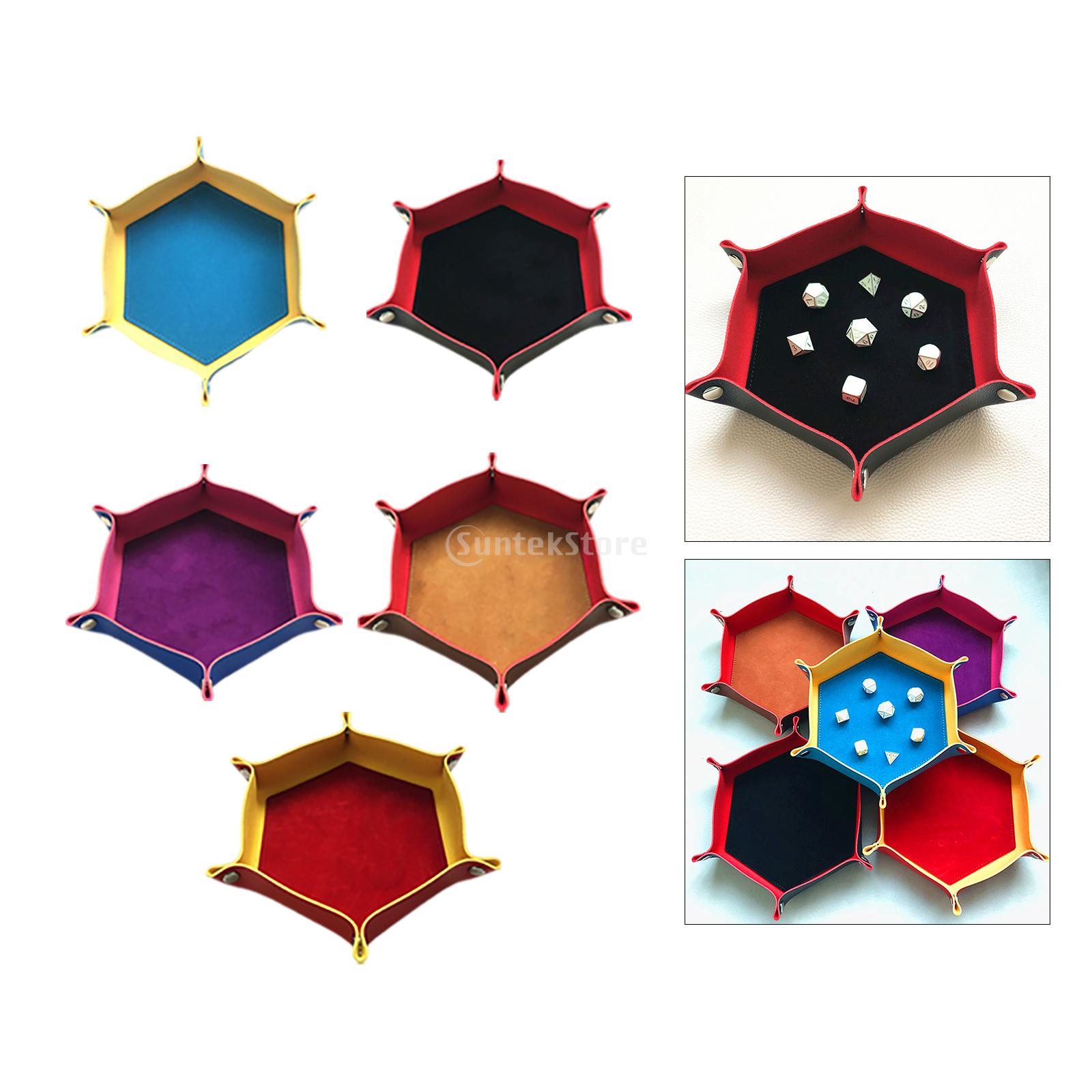 Foldable Dice Tray PU Leather Hexagonal Folding Dice Tray Box Dice Game Tray for RPG DND Game Dice Storage Table Board Games