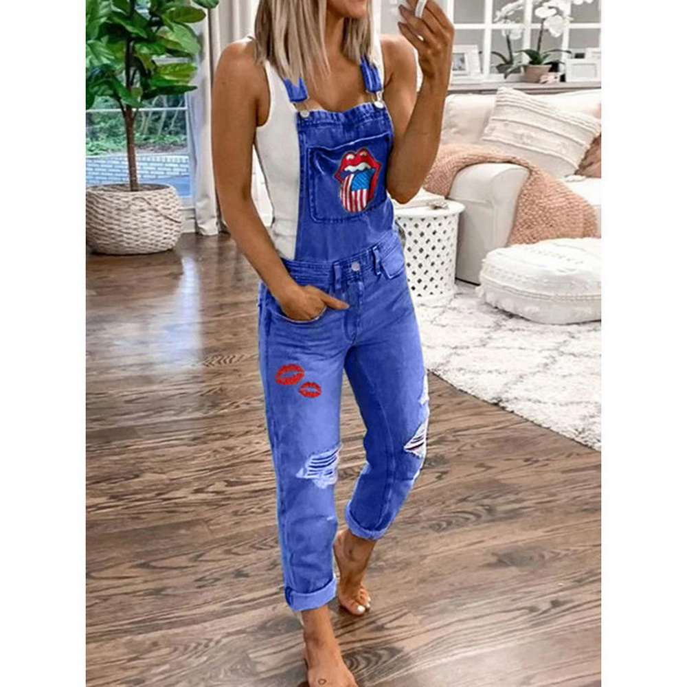 Sexy Women Ripped Suspender Jeans Jumpsuit Female Casual Denim Overalls Jeans Rompers