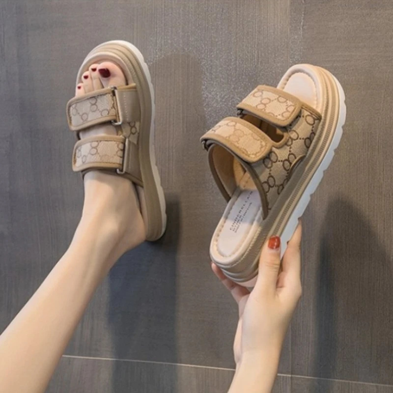 2025 new Elevator Fashion Womens Shoes 2023 Summer New Casual Edition Open Lace Slide Thick Bottom Height Increase Simple Sandals