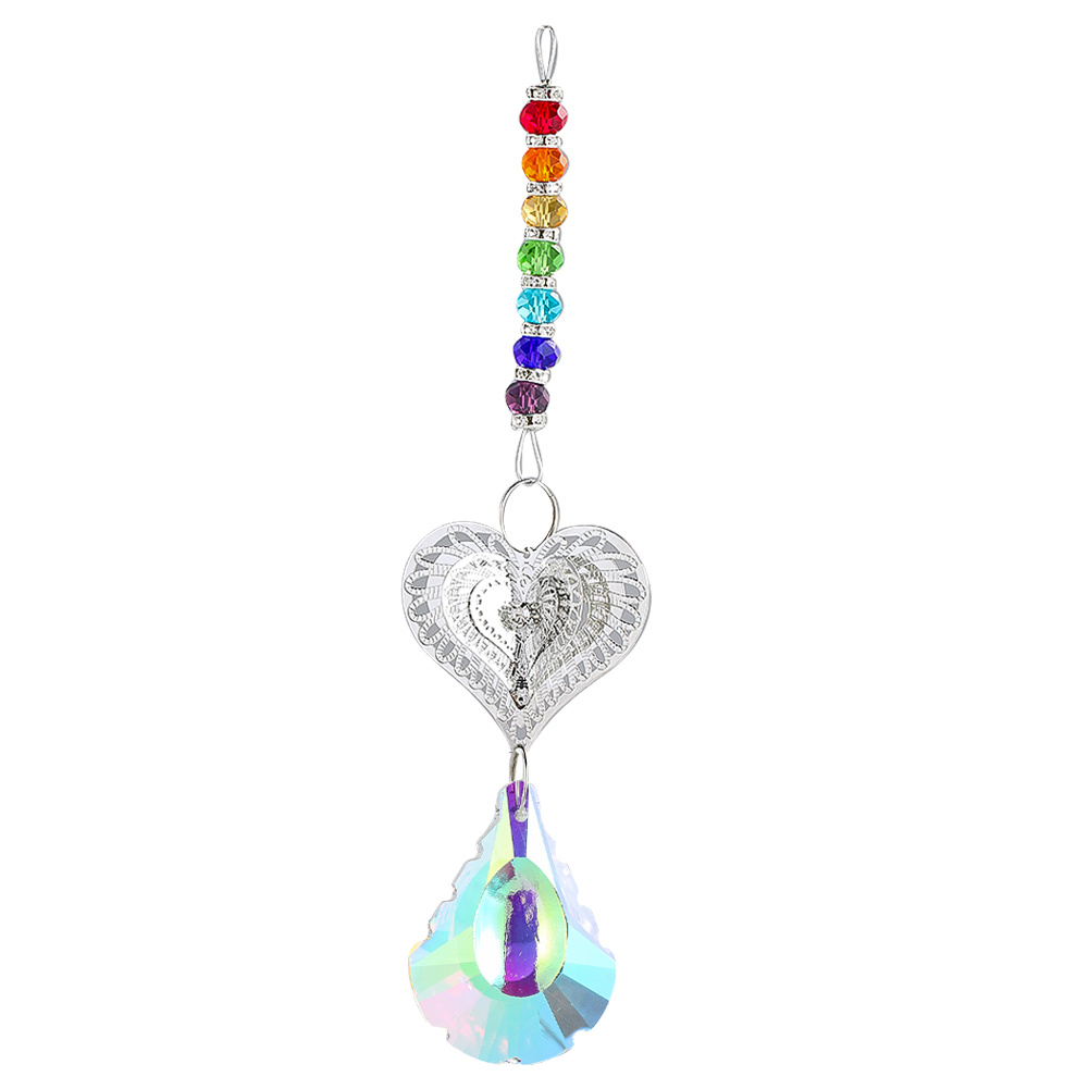 Chakra Rainbow Spacer Bead Love Heart Prism Foliage AB Color Glass Crystal Pendant Aurora Suncatcher Garden Hanging Dangle Decor