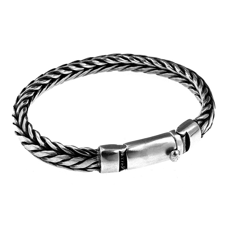 925 Sterling Silver Viking Bracelet for Men Braided Weave Chain Bracelet with Plug Safety Clasp Handcrafted Jewelry