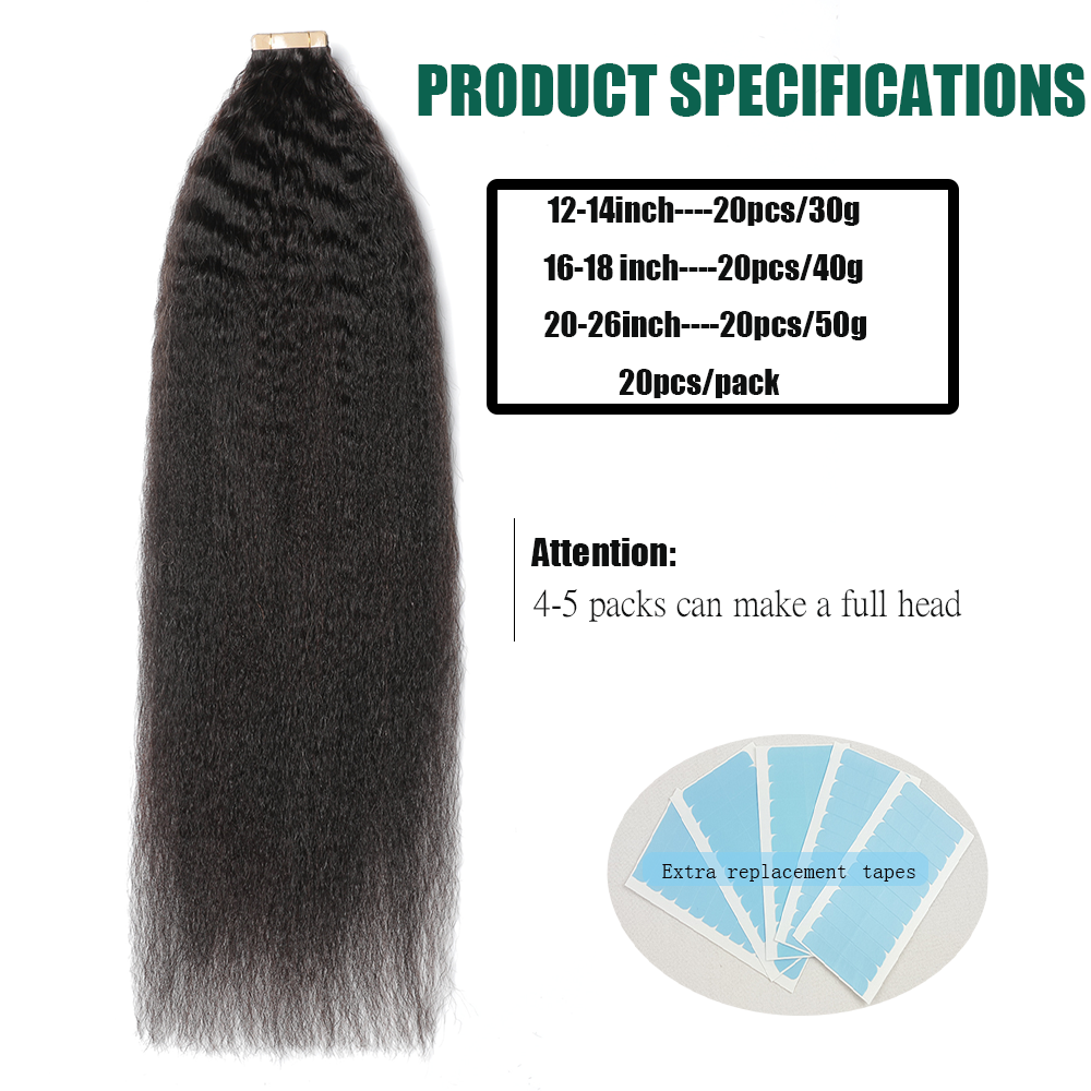 Kinky Straight Tape In Hair Extensions 12-24 Inches Natural Black 100% Remy Original Human Hair For Black Women Free Shipping