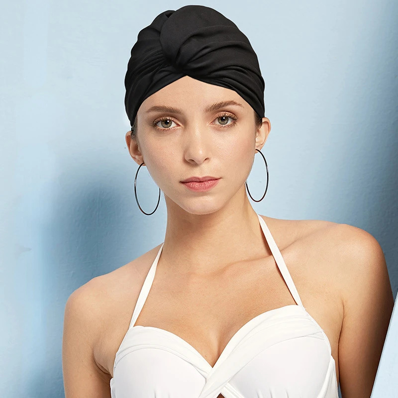 Fashion Summer Pool Swimming Hat for Women Multicolor Turban Long Hair Protector Large Pleated Bathing Cap Beach Shower 240626bj