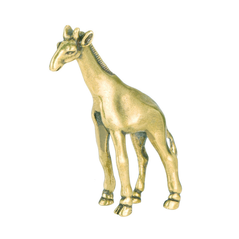 Antique Made Old Pure Copper Giraffe Ornaments Solid Brass Study Tea Pet Miscellaneous Play Ancient Metal Crafts Collection