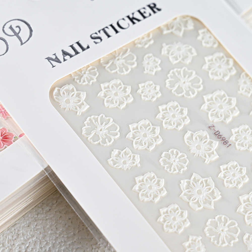 1PC 5D Nail Stickers Embossed Colorful Flower Engraved Design With Textured Self-Adhesive Slider Decals Manicure Nail Art Decora