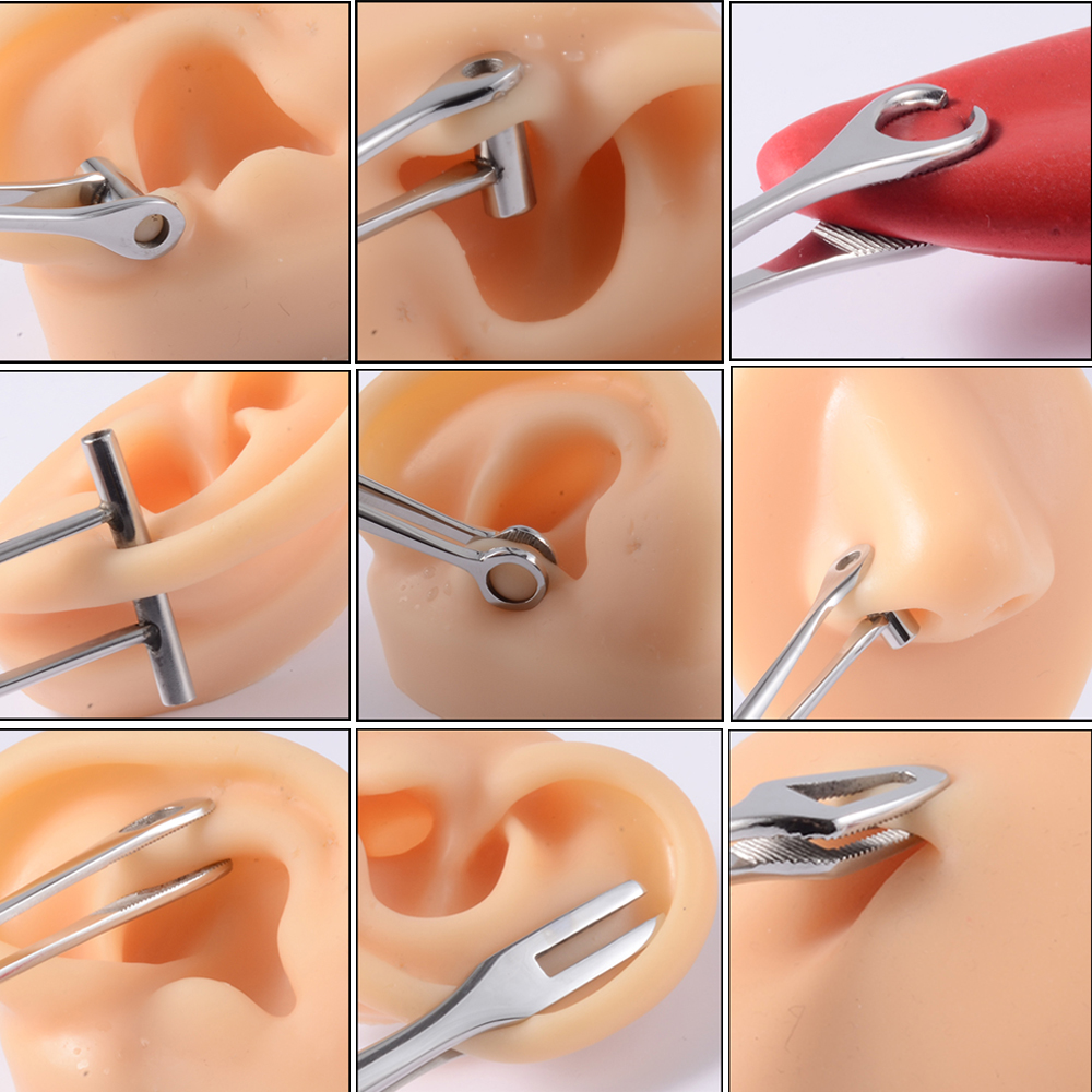 1PC Surgical Steel Professional Belly Ear Tongue Septum Lip Piercing Forceps Tweezer Clamp Self-Locking Piercing Needle Tool