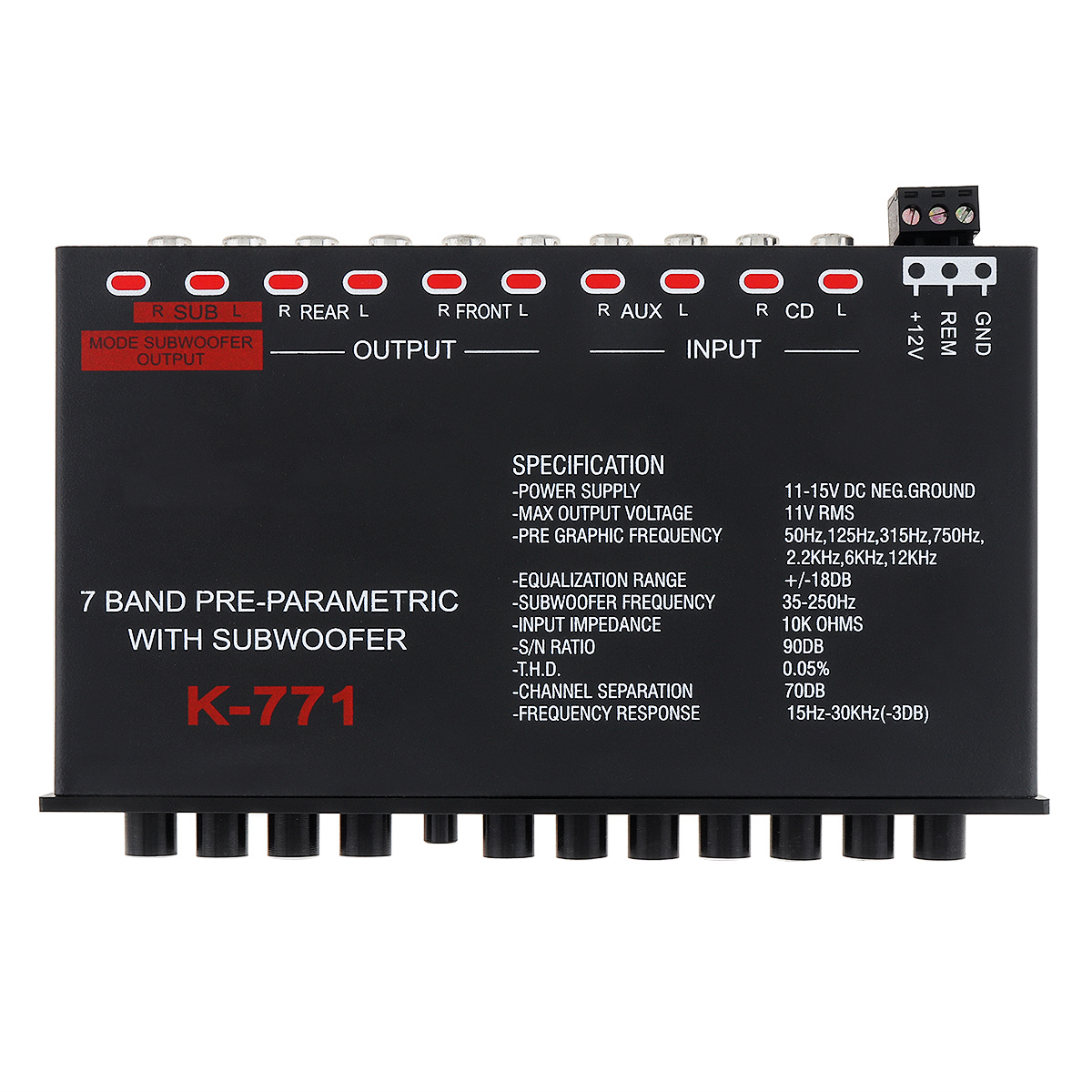 Car EQ Equalizer 7 Bands Pre-Parametric With Subwoofer Auto Audio EQ Tuning Crossover Amplifier External AUX Input K-771