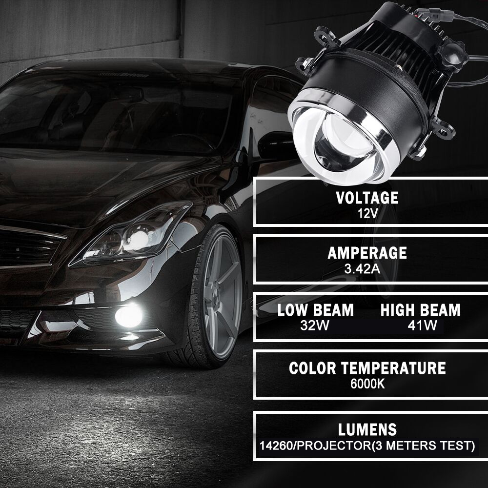 Fog Lights Projector LED For Ford Focus 2 3 MK2 MK3 Fiesta/Renault/Mitsubishi/Subaru Tuning PTF Bi-led Lenses 3.0'' Hyperboloid