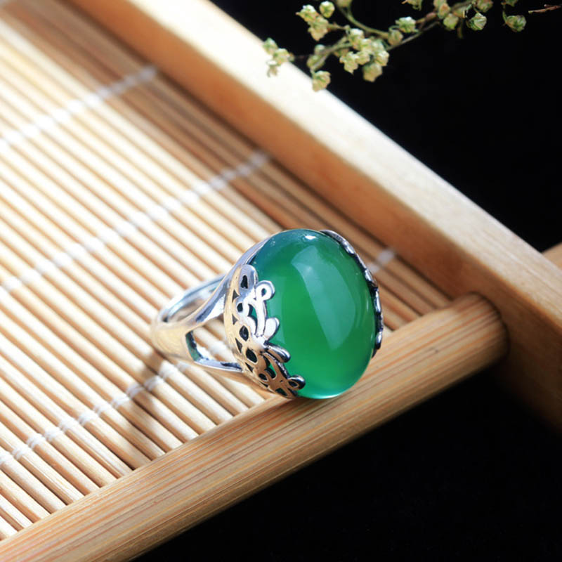 Cellacity Thai Silver 925 Jewelry Gemstones Ring for Women Garnet Yellow Amber Emerald Moonstone Opening adjustable Rings Gifts