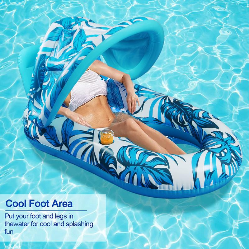 Foldable Inflatable Floating Row Summer PVC Swimming Pool Air Mattresses Water Float Bed Lounger Chair Hammock with Cup Holder
