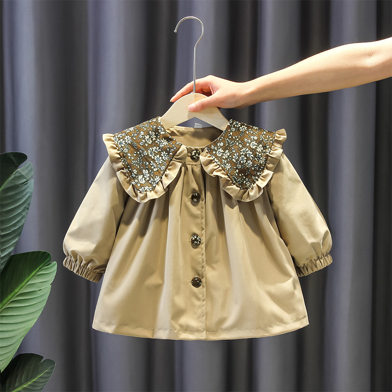 2023 New Baby Girls Trench Outerwear Children's Clothing Girls Thin Trench Coat Spring Autumn Toddler Cute Long Windbreaker 1-5Y