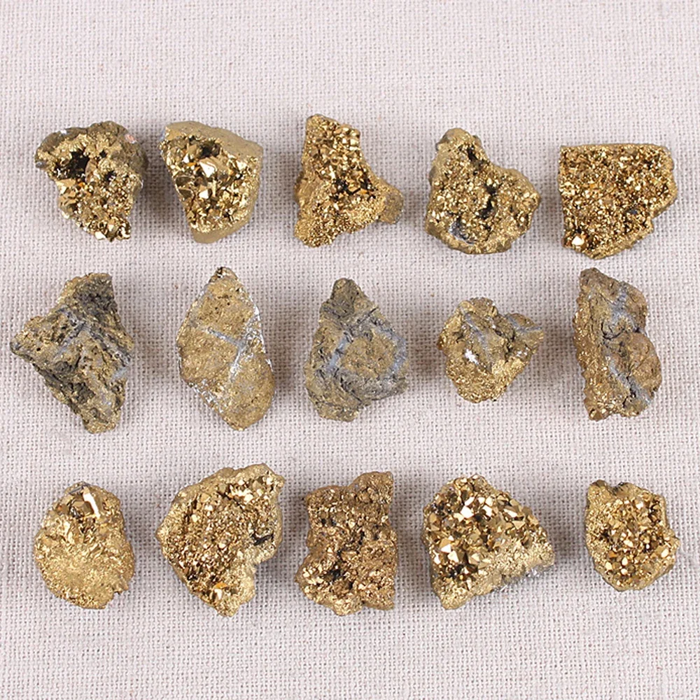 Mineraali 15~25mm Electroplated Gold Natural Raw Gemstone Cluster Sprout Fragment Unpunched Irregular Ore Material Stons Jewelry