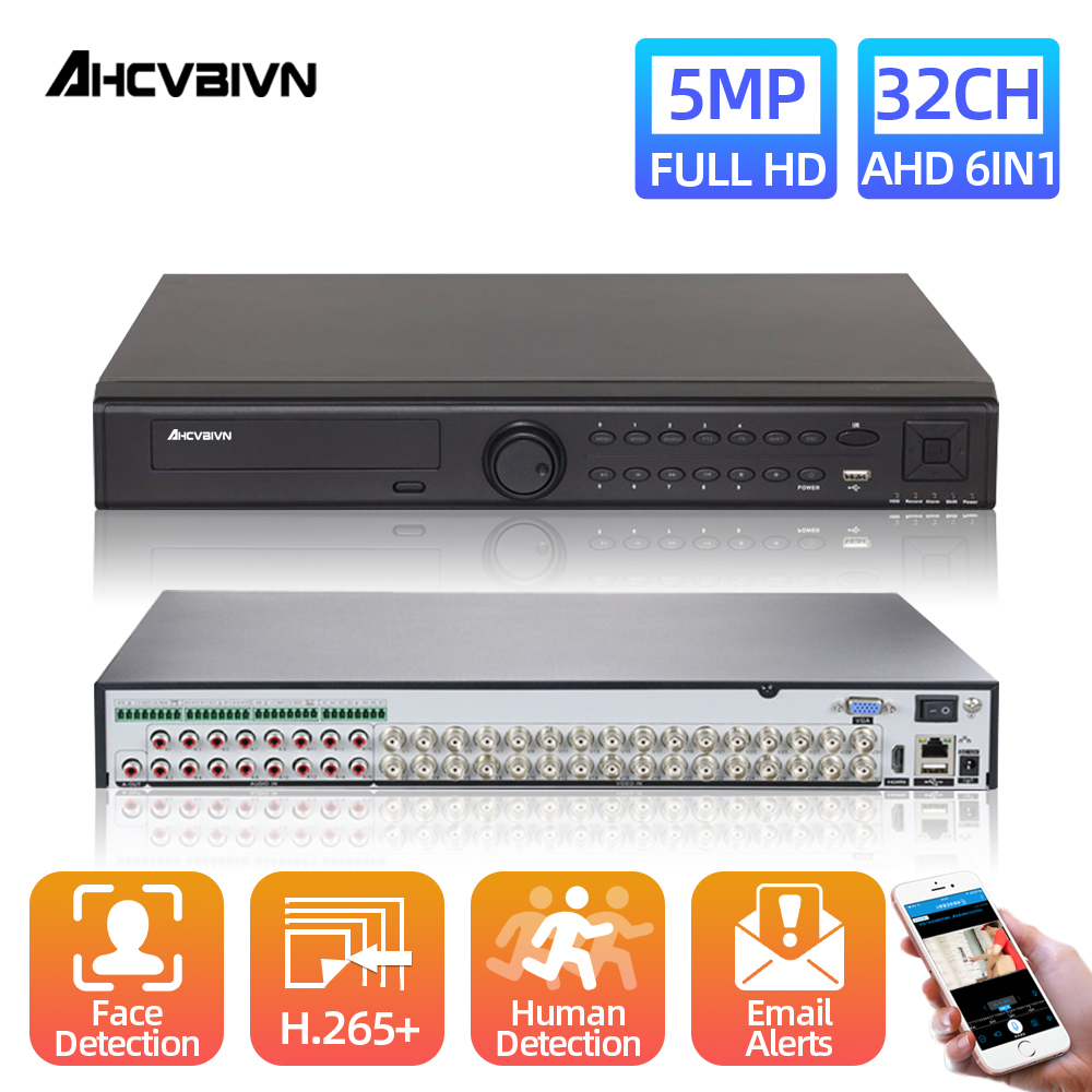 AHCVBIVN Security DVR 32CH 5MP N AHD DVR TVI CVI NVR 5MP HD CCTV Surveillance Video Recorder 32Channel Audio Alarm XMEYE APP