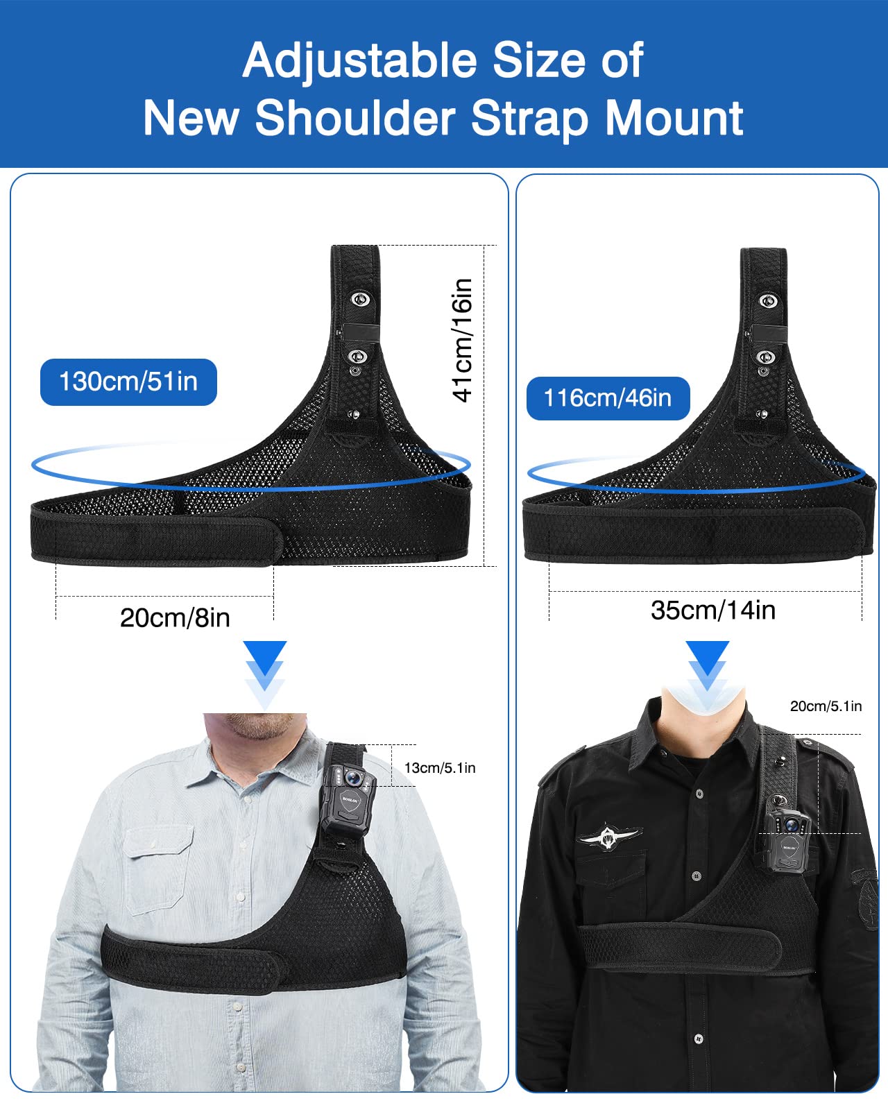 BOBLOV Body Camera Chest Vest Durable Shoulder Single Vest for All Body Camera Velcro Wearing with Adjustable Size N9 KJ21 M5