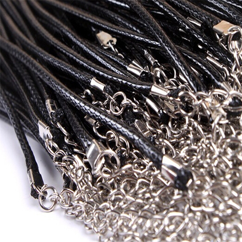 DIY Fishing Choker Necklace Jewelry Accessories Wholesale Collares 1.5mm Black Leather Cord Wax Rope Chain Necklace