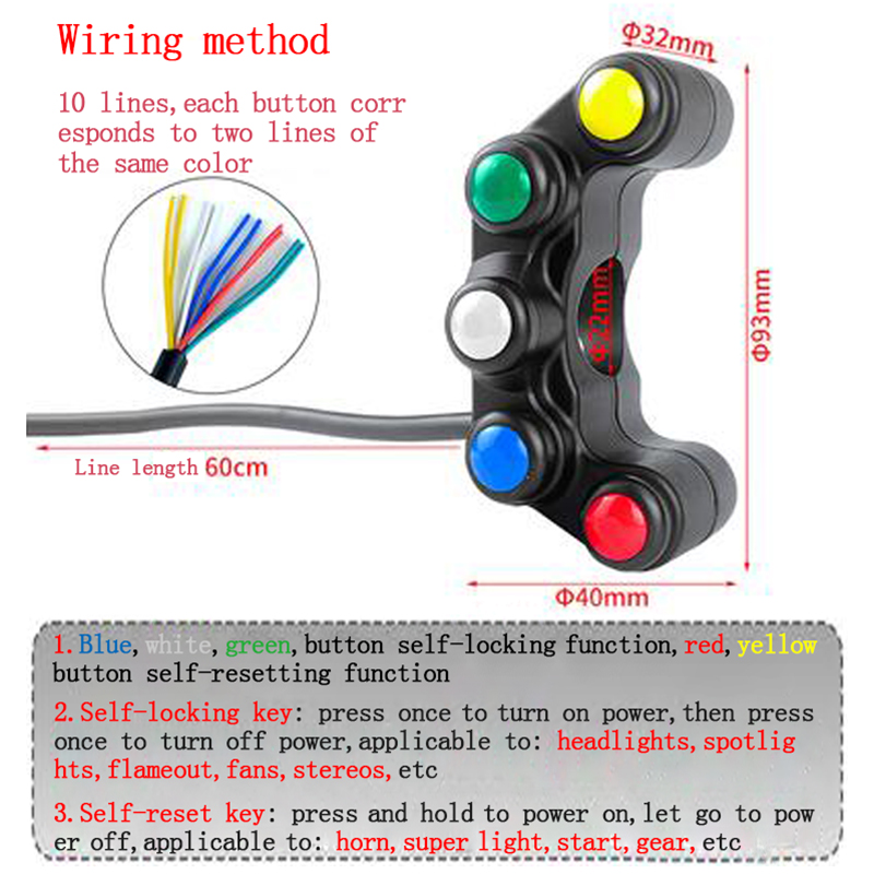 22CM Motorcycle Switch Electric Bicycle Scooter Headlight Fog Lamp Horn Turn Signal Handlebar Switches Accessories Universal