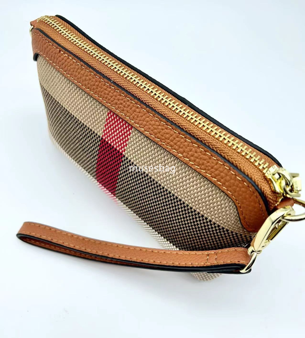 A niche design with new leather plaid contrasting color zipper long single shoulder crossbody handbag wallet mobile phone bag mom's bag