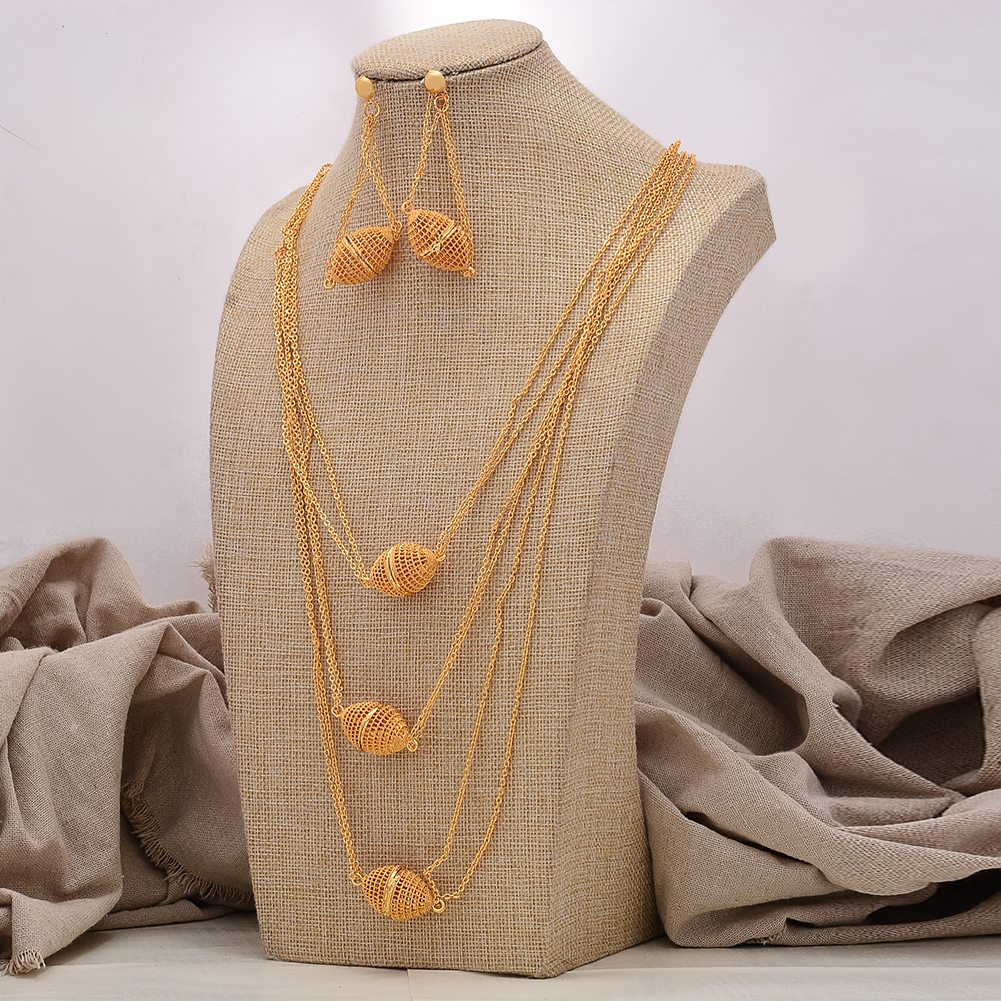 African jewelry set nigerian wedding For Women Heart Bridal African Gold Color Jewelry Set Dubai Necklace Earrings Bride Gift