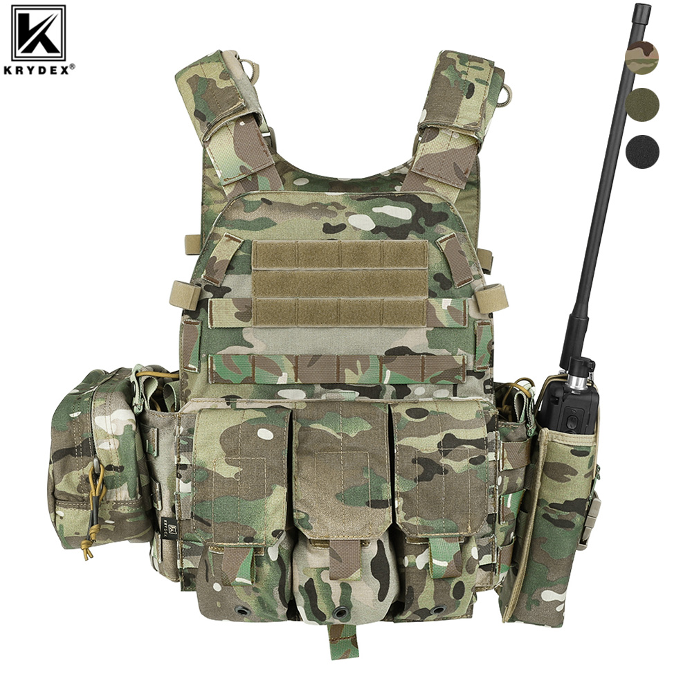 KRYDEX 500D Tactical Vest Body Armor Hunting Plate Carrier Airsoft Accessories Mag Pouch Camo Military Army 6094 Paintball Vest