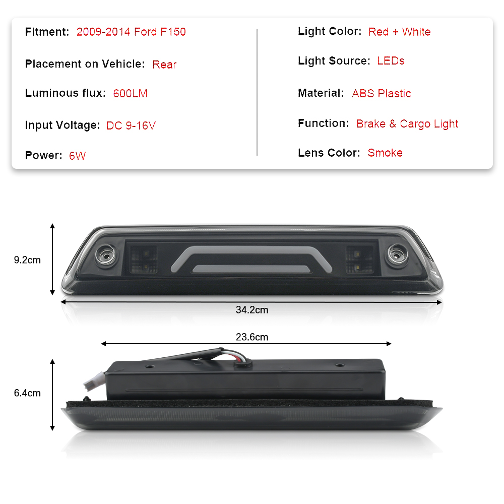 LED Third 3rd 600L Brake Light For 2009-2014 Ford F150 Brake Light Rear Reverse Additional Rear High Mount Stop Lamp For Cars