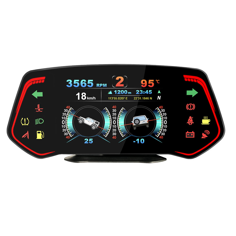 Car HUD OBD2+GPS HUD Gauge Speedometer Turbo RPM Alarm Temp Universal Fitment Integrates More Functions Black Color