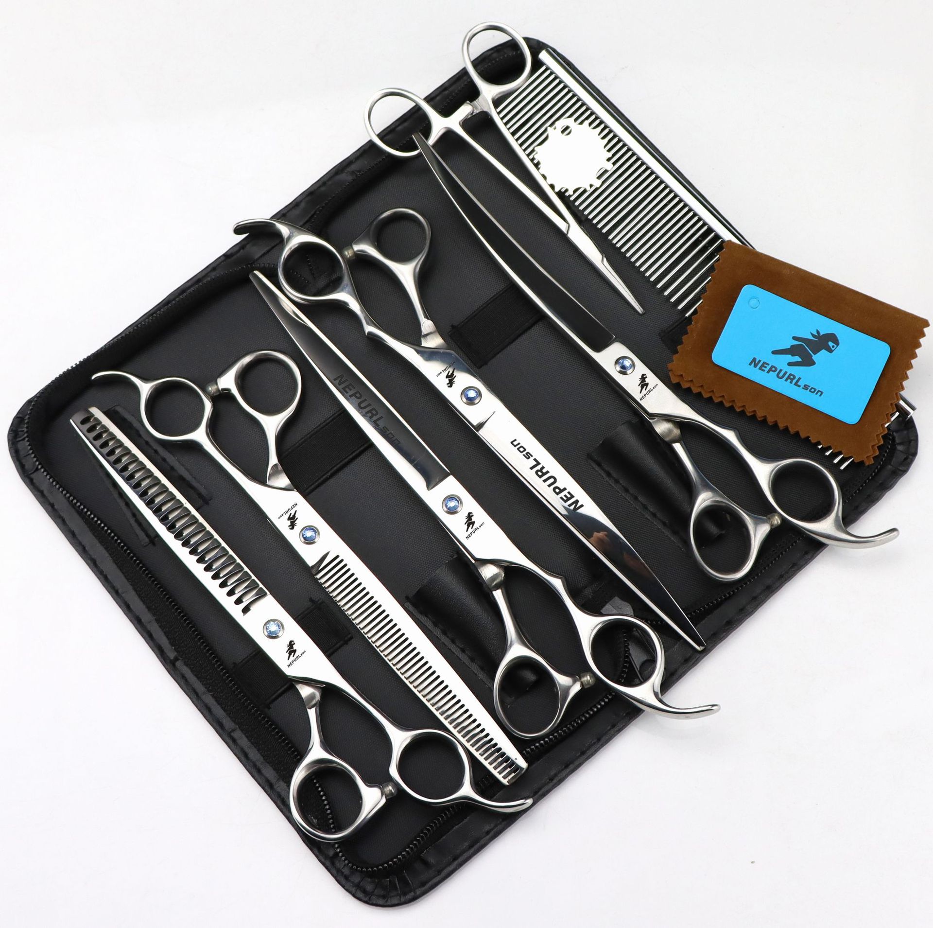 8inch Pet Grooming Scissors Kit Dog Professional Straight Curved Thinning Shears Chunker Thinner Scissors Fishbone Scissors