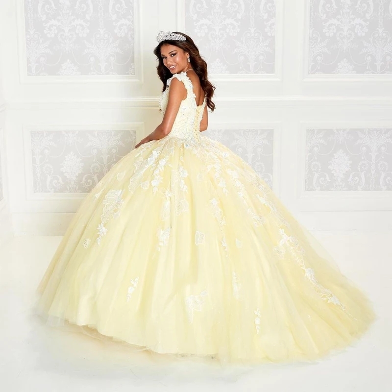 Yellow Quinceanera Dresses 2025 Princess Party Ball Gown Lace Appliques Beads Gorgeous Pageant Vestidos De 15 Anos Open Back