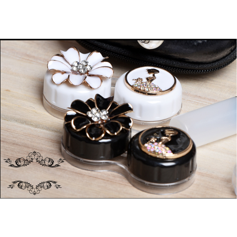 Vintage Retro Contact Lens Case Box With Mirror Travel Kit 2Pairs Container For Contact Lens Lenses Storage Box Glasses Case