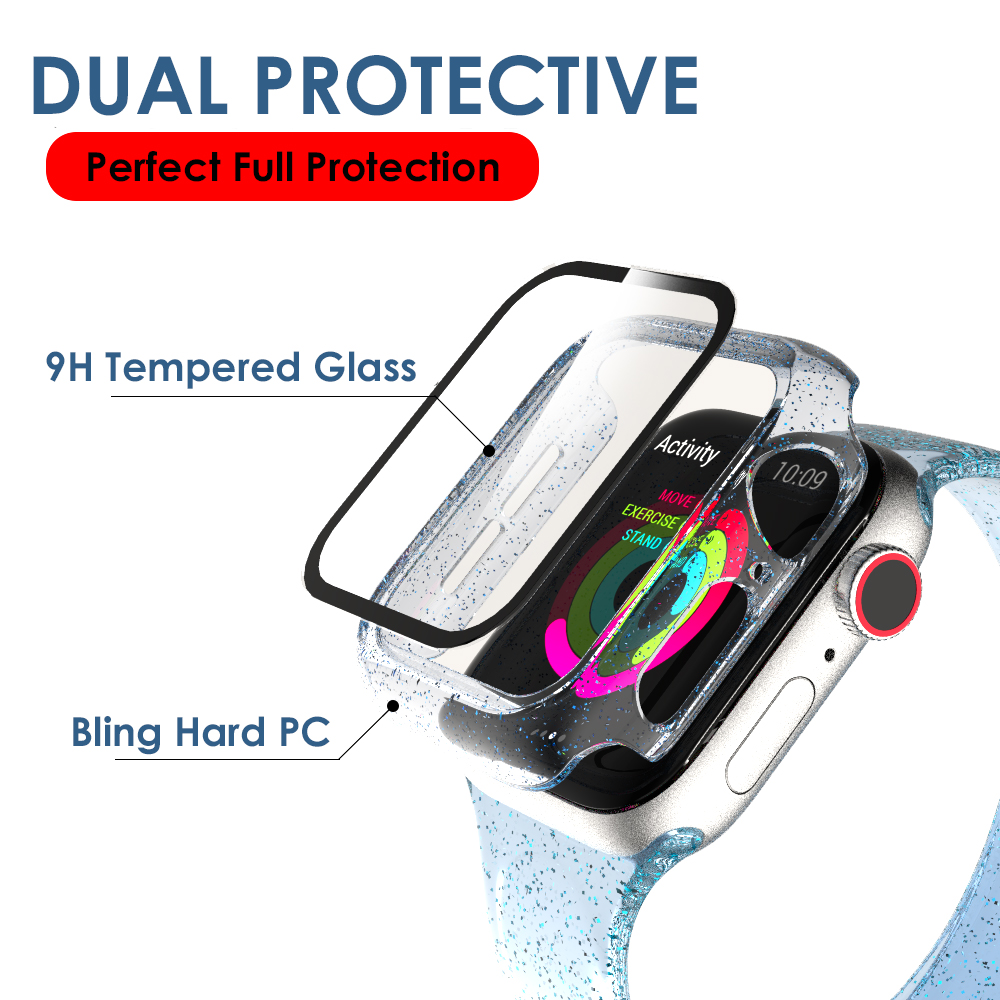Case for Apple Watch Screen Protector 44mm 42mm 40mm 38mm iWatch Bling Frame with Ultra Thin HD Tempered Glass Cover Luxury