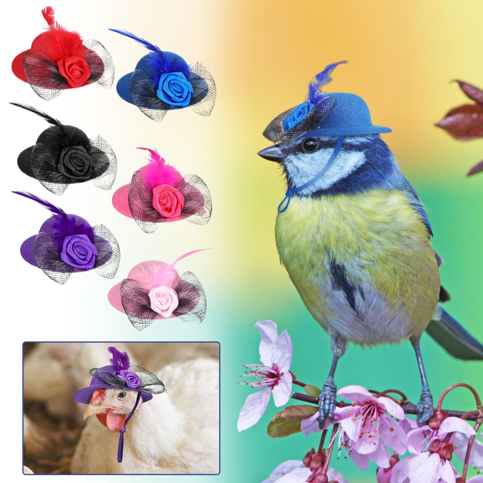 1 Pcs Chicken Hats for Hen Small Pets Funny Chicken Accessories Feather Top Hat Rooster Duck Parrot Hamster Poultry Stylish Show