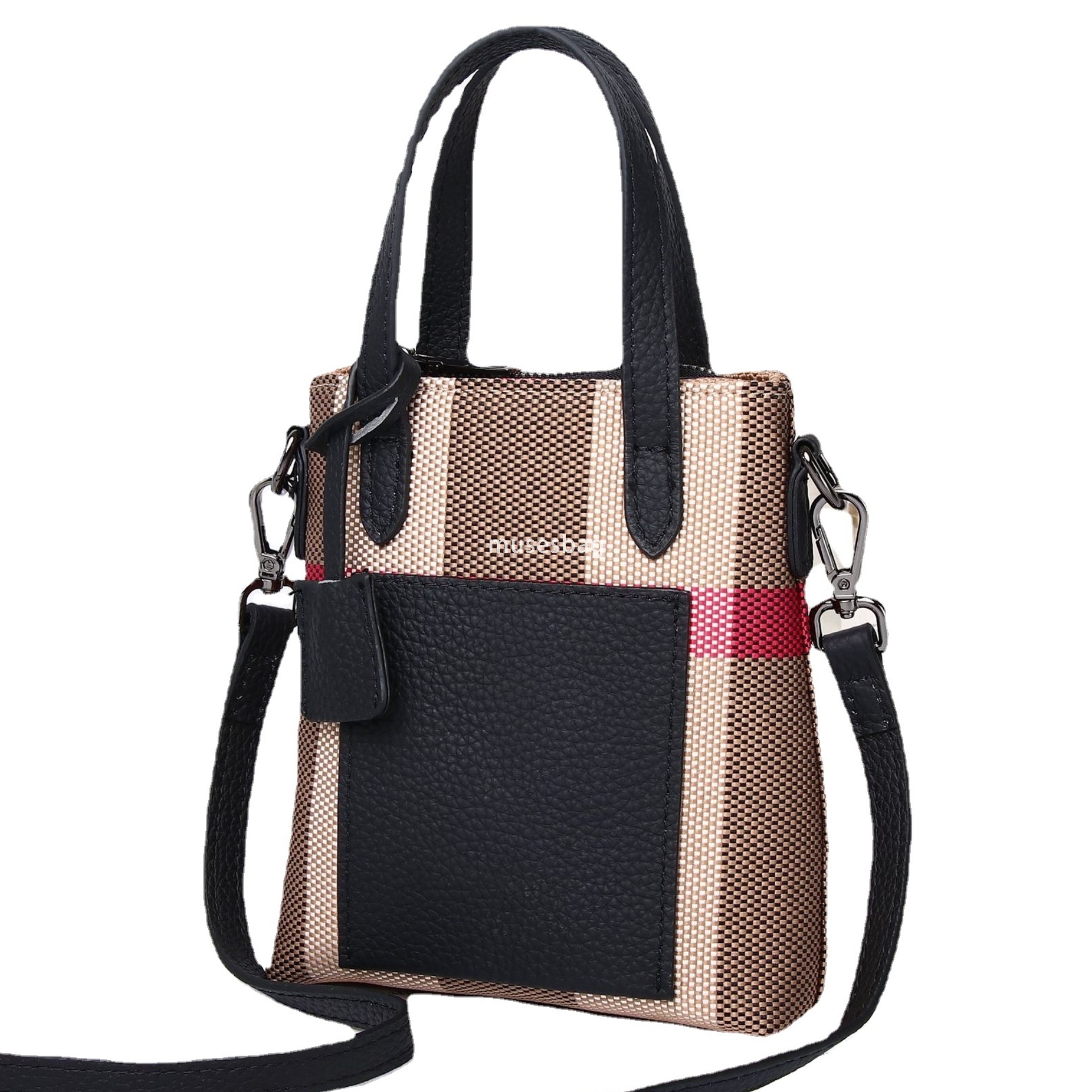 European and American light luxury checkered canvas leather phone case with retro contrasting color large brand mini women's crossbody bag pleate