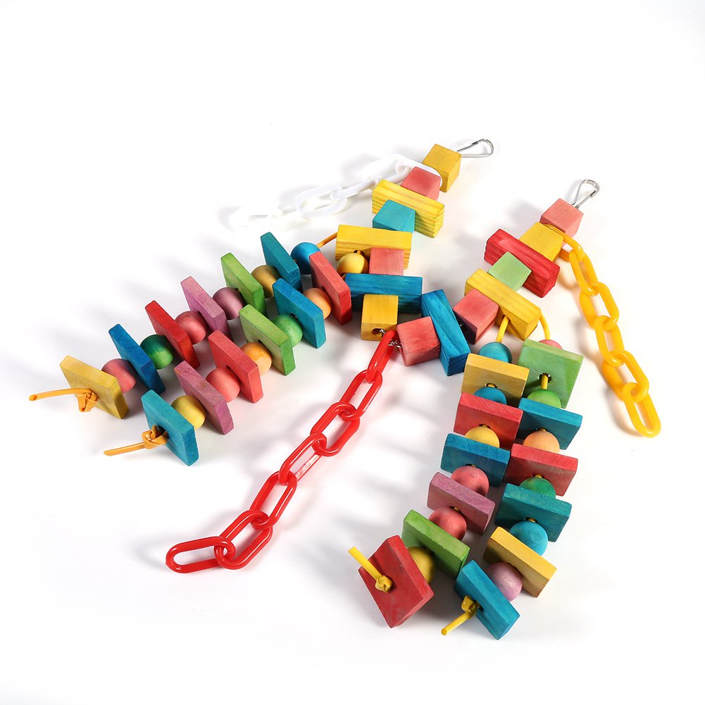 Colorful Parrot Cage Wood Chew Bite Toys Pet Bird Hanging Swing Scratcher Perch