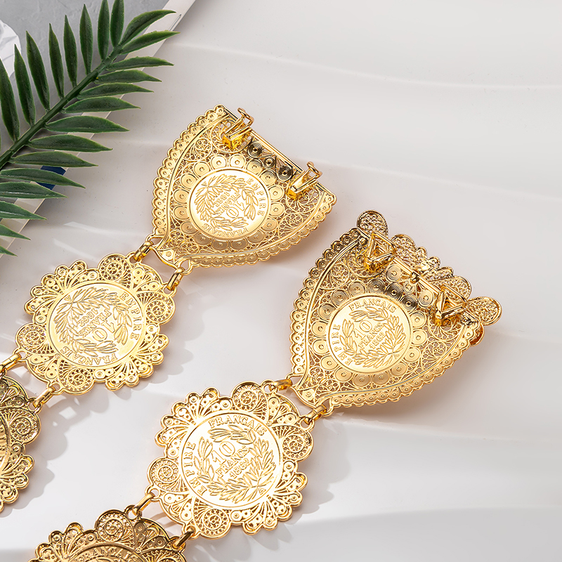 fatima Moroccan Style Gold Color Belt Coin Waist Chain Algeria Wedding Crystal Tassel Necklace Senior Sense Women's