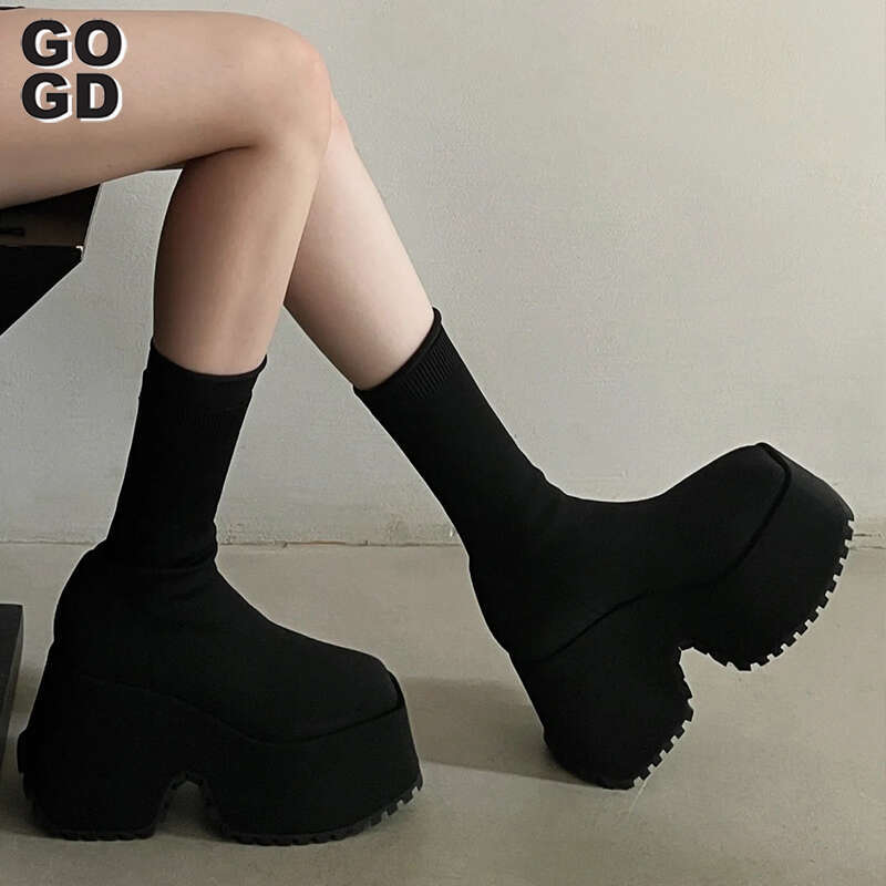 Brand Fashion Women Gothic Platform Ankle New Chunky Heels Halloween Knee High Punk Style Motorcycle Boots