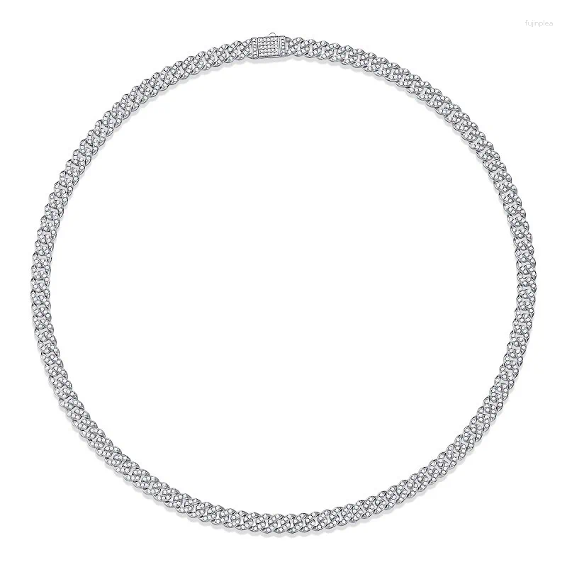 OACOCA Chains 8mm Moissanite Cuban Link Chain Necklace Sterling Silver 925 Goldplating Inlaid Gem For Men And Women Wedding Mossanite