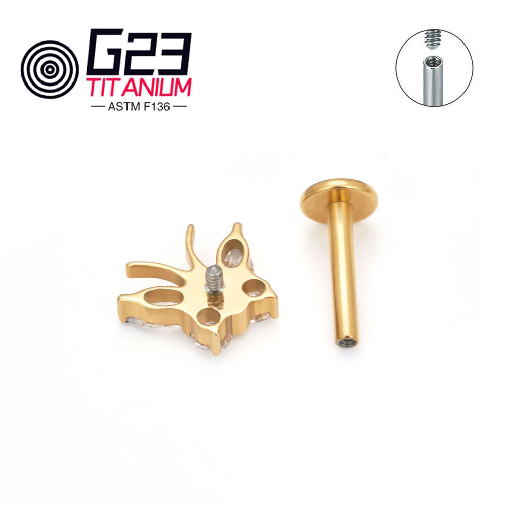 Newest Butterfly G23 ASTM F136 Titanium CZ Insect Stud Earring Labret Monroe Cartilage Helix Tragus Conch Flat body Piercing