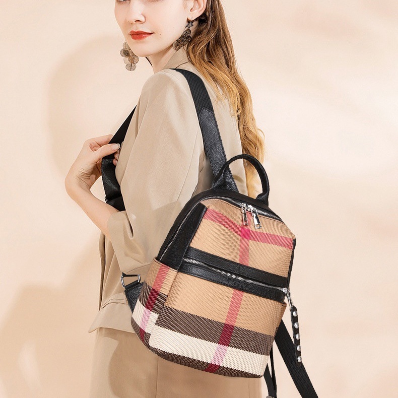 European and American retro niche design trend fashionable women new canvas leather leisure travel backpack commuting student bag cf2c 4