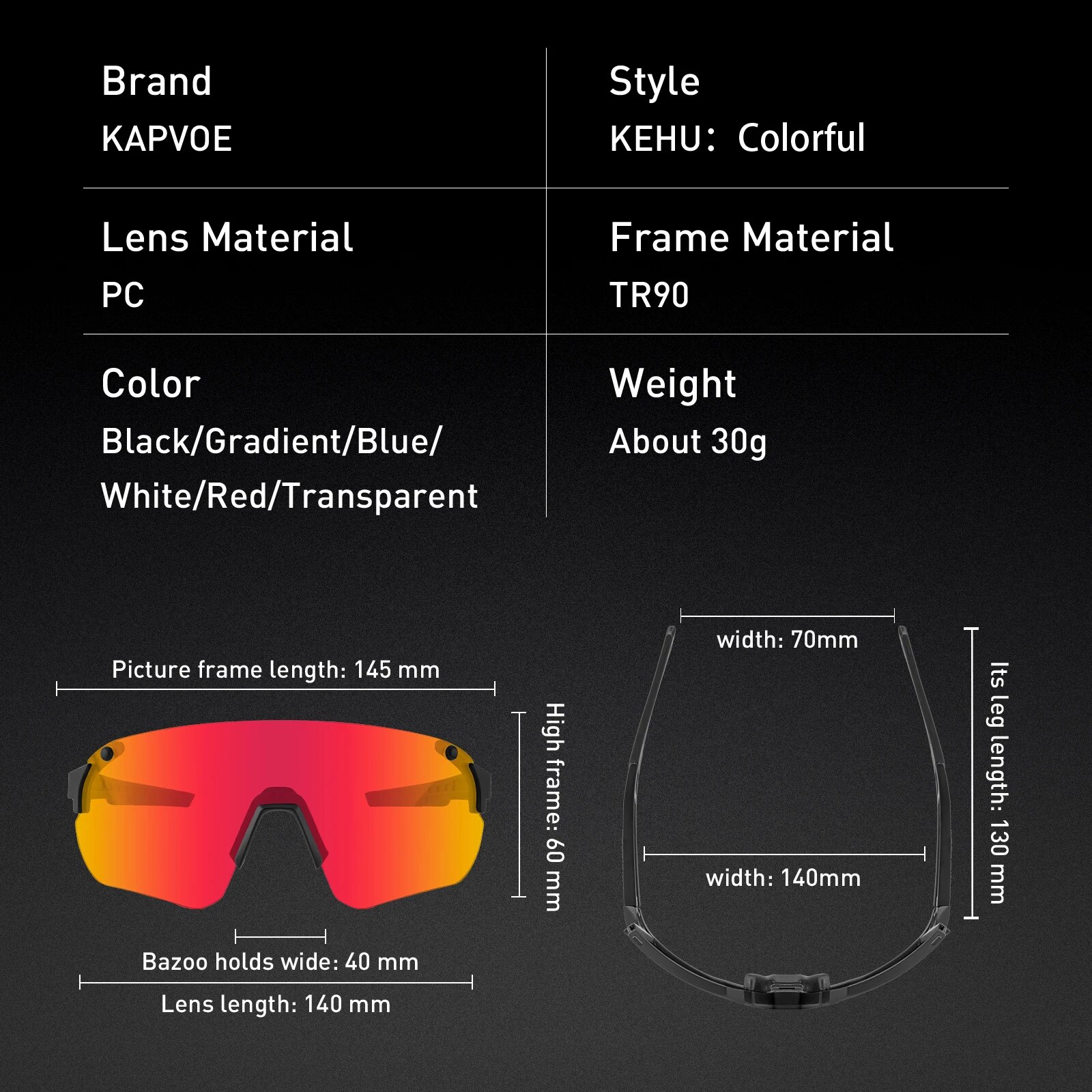 Kapvoe Cycling Sunglasses Men Lady Outdoor Sports Windproof Dustproof Goggles Road Mountain Biking Running Sun Glasses