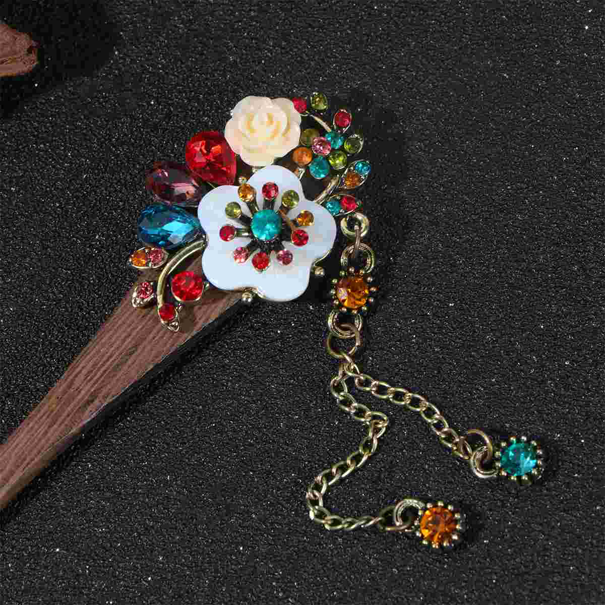 Chinese Hair Chopstick Rose Flower Hair Pin Hair Clip Wood Hair Vintage Tassel Pendant Hair Ornament for Ladies Performer Hanfu