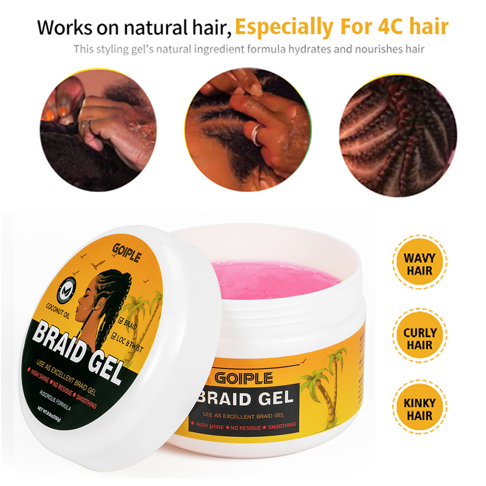 GOIPLE Long Lasting Hold Braid Gel for Black Women Shine n Jam Loc and Twist Wax Tames Frizz Edges Hair Cornrow Styling Product