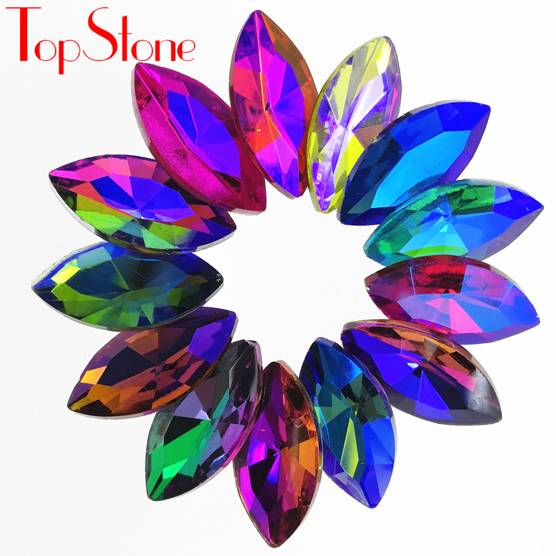 TopStone Colored AB Navette Glass Crystal Horse Eye Fancy Stone 7x15,9x18,17x32mm Pointback Rhinestone Marquise Jewelry Beads