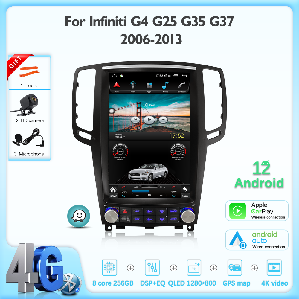JEHUNG 12.1 inch For Infiniti G4 G25 G35 G37 2006-2013 Android 12 Car multimedia player GPS CarPlay Radio 5G WIFI Navigation