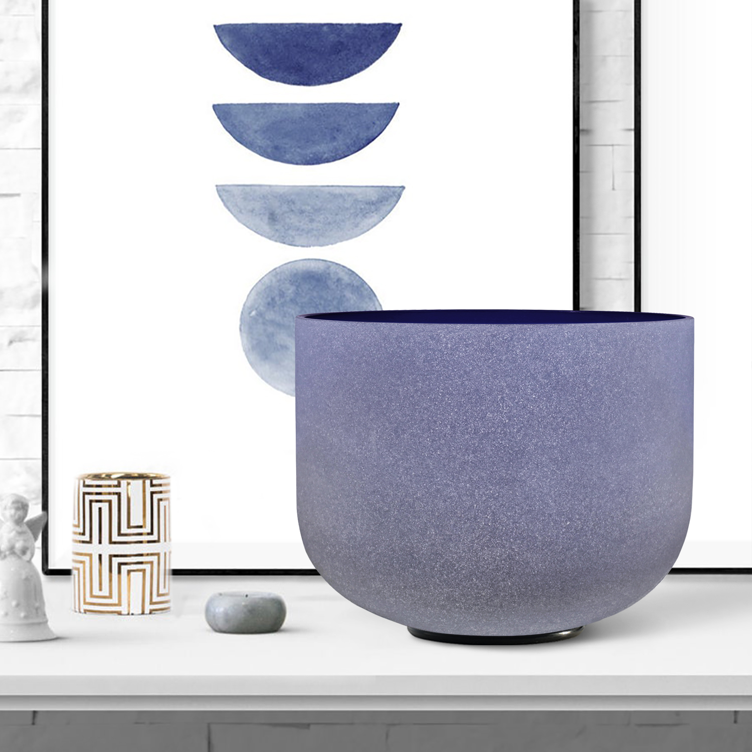 CVNC 8 Inch 432Hz Note A Third Eye Chakra Indigo Color Frosted Quartz Crystal Singing Bowl