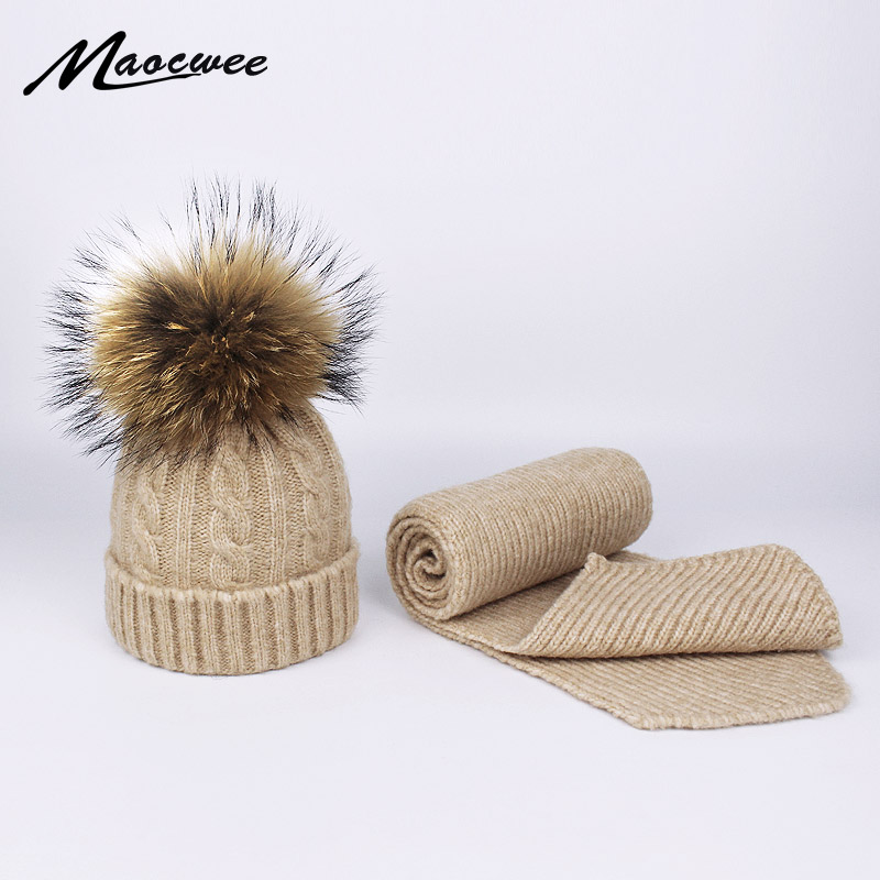 Hat Set Luxury Winter Warm Hats With Real Fur Pompom Beanie For Boys and Girls 0-5 years