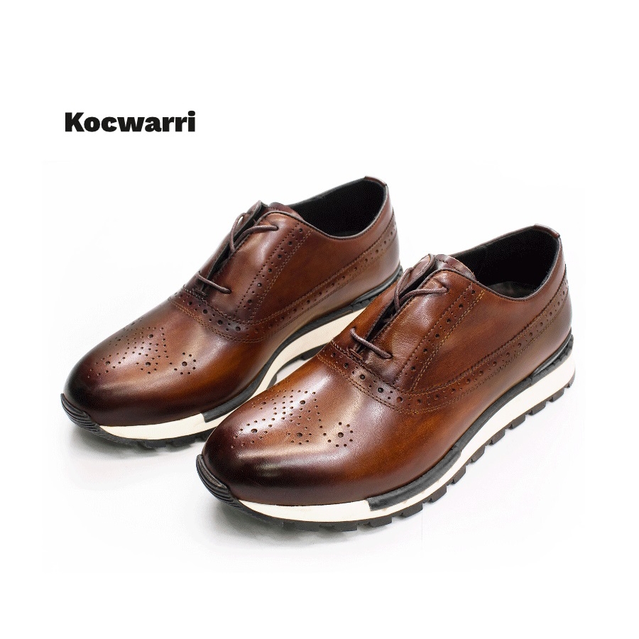 Men's casual sports leather shoes non-slip heightened comfort handmade Brogue style high-end leather shoes dating party shoes